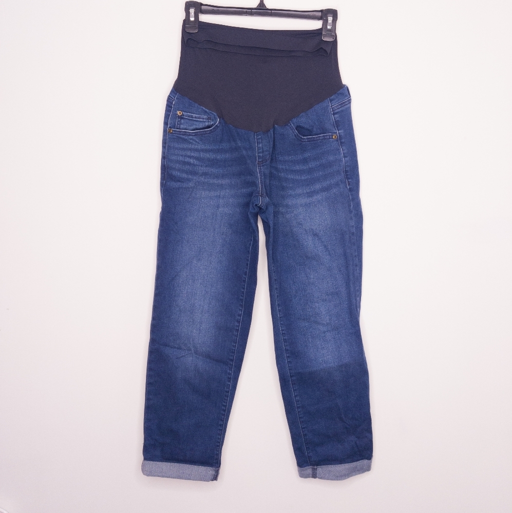 a:glow Women's Maternity Cropped Jeans Dark Wash Medium Denim Capris